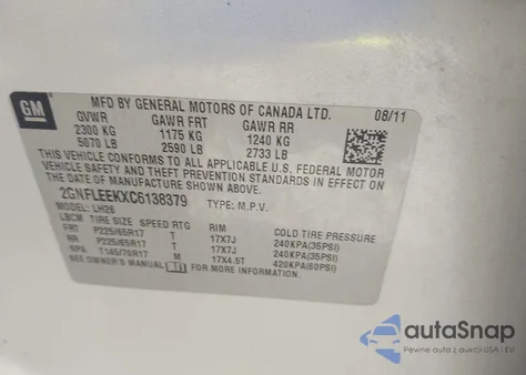 2012 Chevrolet Equinox 1Lt from USA, damaged, VIN 2GNFLEEKXC6138379